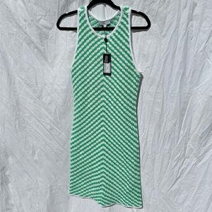 NWT Green And White Chevron Knit Midi Dress w Slip Dress
